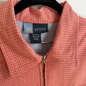 Avenue Blues Men's Full Zip Shirt Gingham Size 14/16 Salmon‎ 100% Cotton RN73960